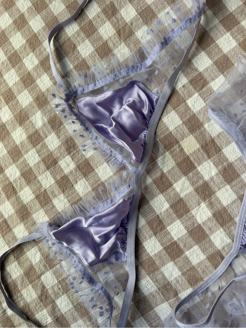 FREE PEOPLE Sheer Lilac Satin Triangle Bralette & Bikini Set